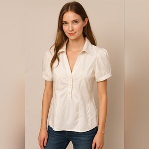 Women's Cream Puff-Sleeve Polo Blouse